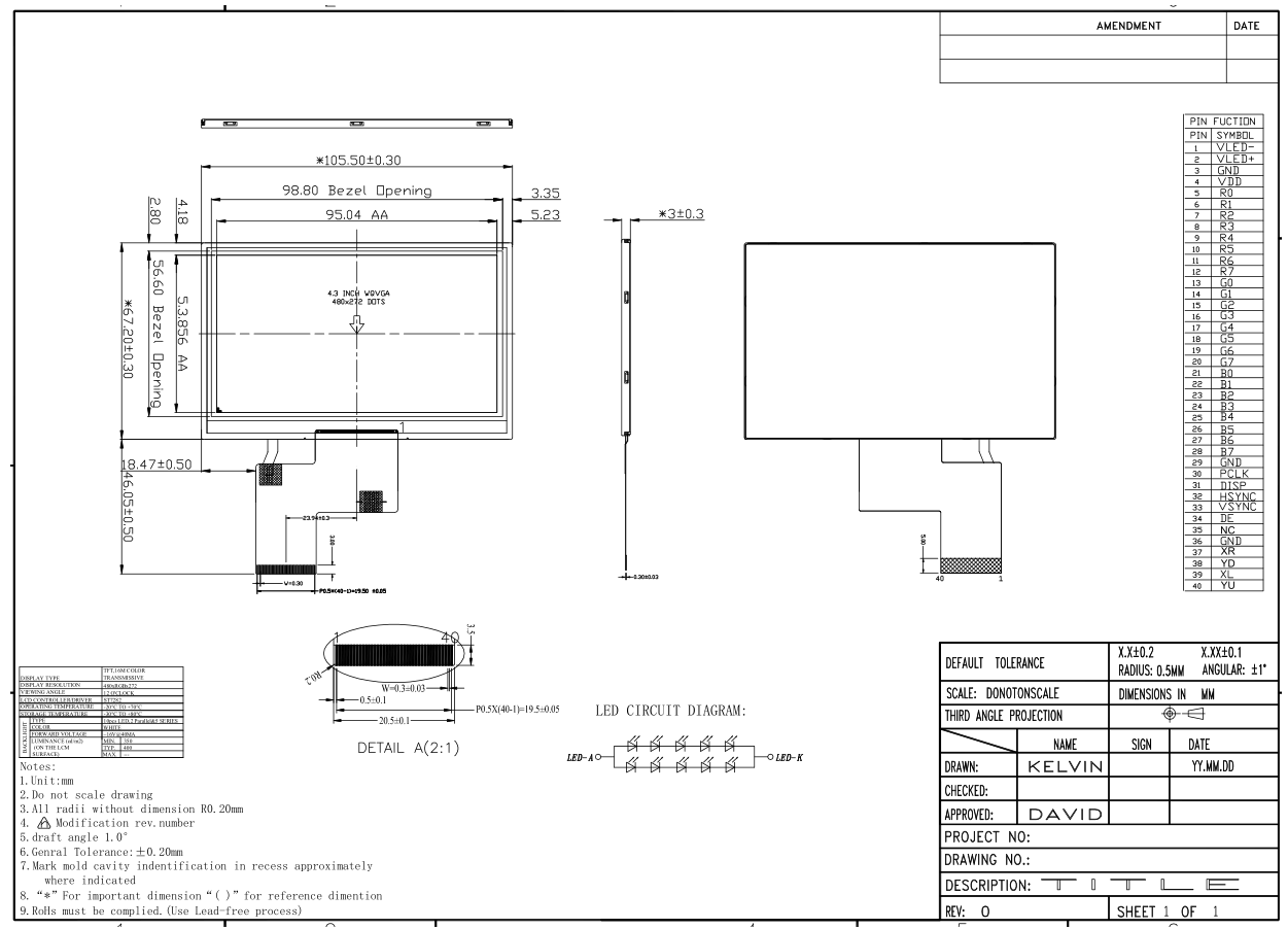 4.3寸lcd液晶顯示屏圖紙